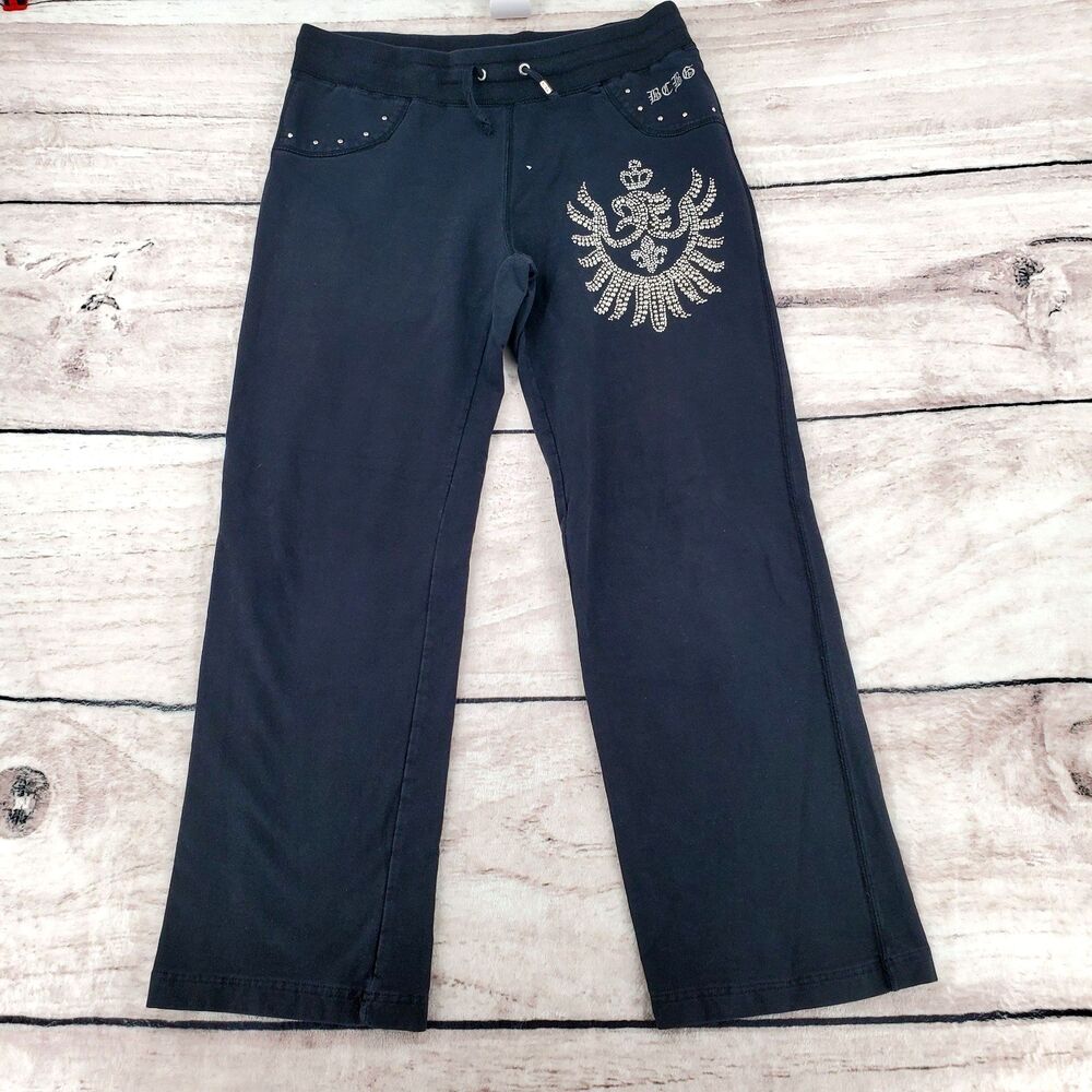 BCBG Max Azria Large Embellished Black Sweat Lounge Pants y2k Drawstring